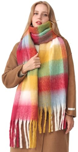 HOTIAN Damen Schal Winter Warm Schal Bunte Thick Wrap Schals Oversized Kariert Herbstschal Weicher Warmer Deckenschal