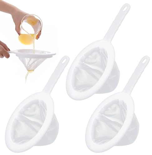 LAKPYN 3 piezas de filtro de nylon, 200/300/400 mallas, tamiz filtro para alimentos, tamiz de cocina de plástico, con mango, para líquidos, aceite, café, zumos, mermeladas