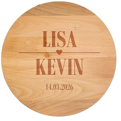 Herz & Heim® Tortenplatte drehbar aus Buchenholz personalisiert mit Gravur – 30 cm Servierplatte für Kuchen oder kalte Speisen – Motive für Paare, Familie & Freunde (Herzchen)