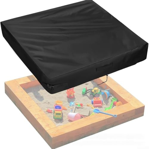 Utomhus sandlådeskydd – vattentätt fyrkantigt lock för sandlådor, förstärkta sömmar och dragsko, 127 L x 102 B x 20 H cm, svart Oxfordtyg (420 D)