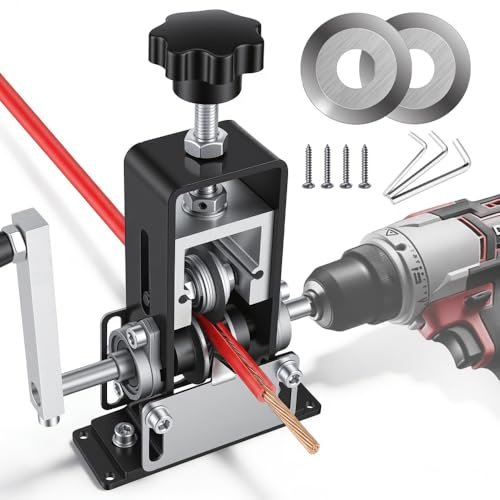 Cable Stripper with 2 Blades for Scrap Copper Recycling, Adjustable Wire Stripping Tool for 1-25mm Cable, Hand Crank or Electric Drill Powered for Quick Stripping