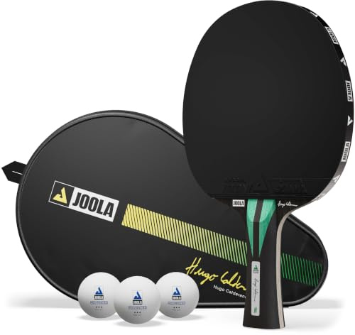 JOOLA Hugo Calderano Carbon bordtennisracket inkl. 3 bordtennisbollar racketfodral, ITTF-godkända, VIZON-beläggningar, svart/grön