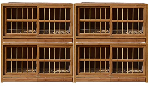 Pigeon Cage Push-Pull Doors and Windows Bird Cage, Bamboo Bird Aviary, Double Drawer Manure Tray Pigeon Nest Box, Adjust Isolation Breeding Breeding Cage(Brown*4)