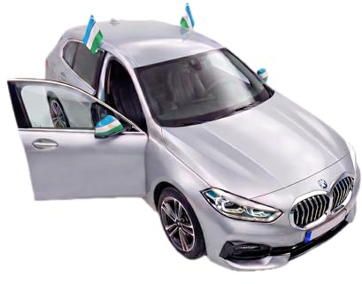 Auto Fahnen Usbekistan Set - 2 Autofahnen 30 x 45 cm & 2 Außenspiegelfahnen Überzieher, Fußball Fanartikel FZG für EM & WM, Usbekistan Flagge Fahrzeug Deko