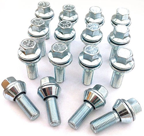 Set of 16 x alloy wheel M12 x 1.5 (12mm) thread 28mm length, 17mm Hex Wobble Wobbly Vari bolts variable Variation PCD 5x108, 5x112, 5x110, 5x114.3, 4x100, 4x98 for Mercedes cars