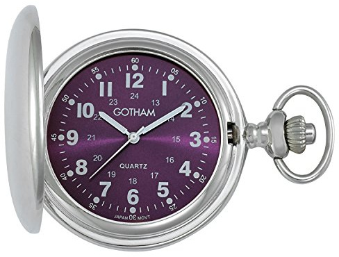 Gotham Men's Silver-Tone Polished Finish Covered Quartz Pocket Watch # GWC15042SP