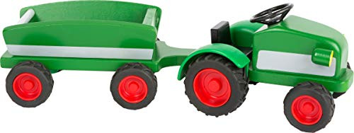 small foot Woodfriends 11006 Tractor aus Holz, Inkl. Anhänger, in einem schönen Natur-Grün, passend zu Bauernhöfen, ab 3 Jahren, Mehrfarbig
