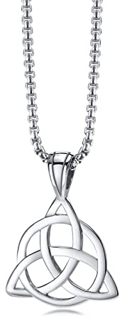 PJ JEWELLERY Edelstahl Irish Celtic Triquetra Triangle Trinity Knot Anhänger Halsketten für Männer Viel Glück Infinity Celtic Triangle Knoten Anhänger Schmuck für Frau Freundin, 24 Rolo Kette