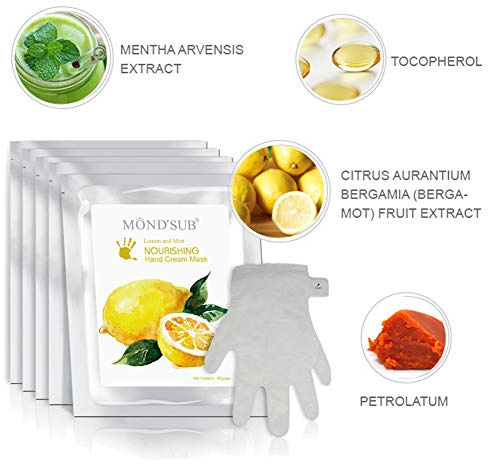 5 pares de guantes hidratantes Máscaras naturales y orgánicos hidratante para pieles secas a mano | Tratamiento de spa colágeno con Vitamina C | Guantes hidratantes profesionales para dar brillo