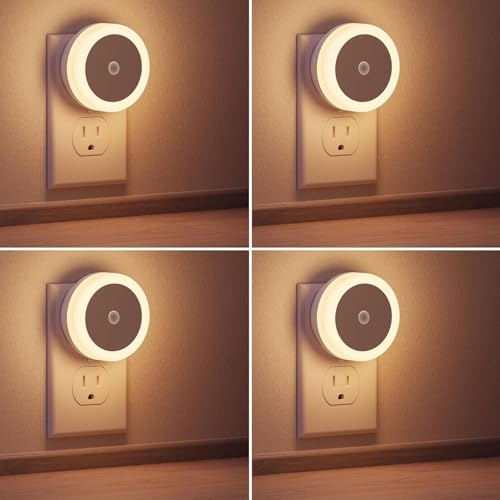 Briignite LED Baby Night Lights Plug into Wall [4Pack], Nightlight with Light Sensors for Kids Room, Bathroom Stair Lights, Hallway Light, Warm White