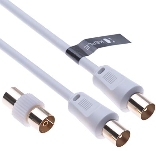 Keple TV Aerial Ariel Cable Coaxial Extension Lead Freesat Recorder Male to Male Plug with Female Adapter Coupler for TV DVD VCR SKY Virgin, BT, TV Box, Satellite Antenna Splitter White 2m