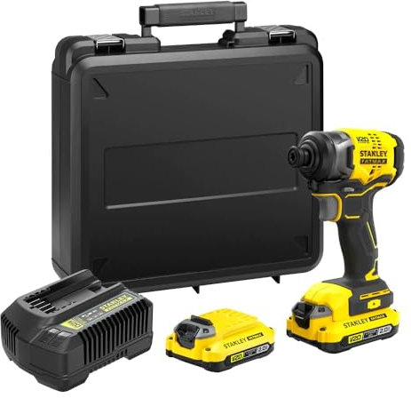 STANLEY FATMAX SFMCF810D2K-QW - Atornillador de Impacto 18V, Motor Brushless, 170 Nm 3500 ips/min, 1 Maletín 2 Baterías 2Ah 1 Cargador Gama FATMAX V20