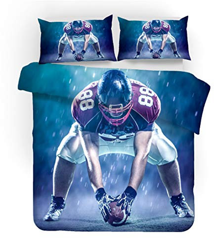 NICHIYO American Football Bed Linen Set - Duvet Cover and Pillow Case, Microfibre, 3D Digital Print, Three-Piece Bedding (Duvet Cover + Pillowcases) (1, Single 135 x 200 cm)
