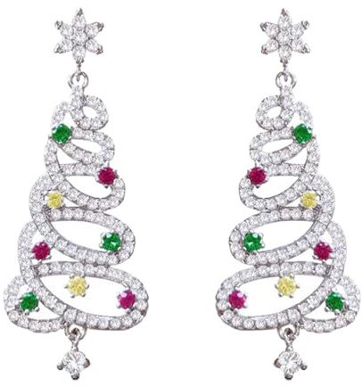Happyyami Weihnachtsohrringe Weihnachtsbaum Tropfen Baumeln FüR Damen | Weihnachtsferien Schmuck S925 Silber Baumeln Ohrringe Ohrstecker für Frauen Mädchen Festliche Party Outfits 1 Paar
