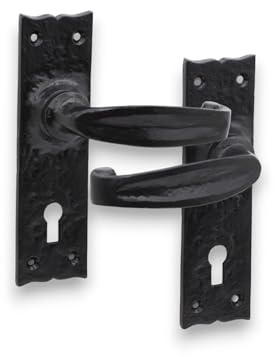 Infinity Decor Old Rustic Black Cast Iron Hand Forged Fleur De LYS & Isabella Lever Door Handle (Isabella)