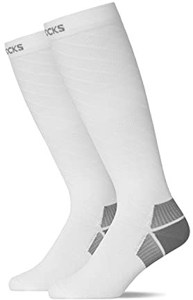 Snocks Kompression Socken - Verbesserte Performance - Kompressionsstrümpfe Damen Herren - Idealer Begleiter beim Laufen, Radfahren oder Flugreisen - Weiß - 43-46