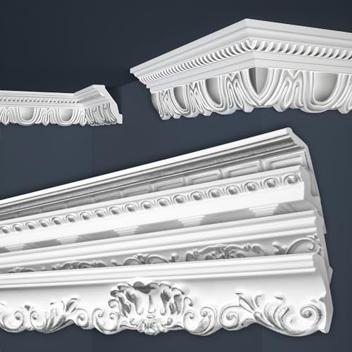 Marbet Deckenleisten silber Sparpaket aus Styropor EPS - Stuckleisten gemustert, im traditionellen Design - (20 Meter B-34 silber) Stuckprofil Zierprofil Eckprofil