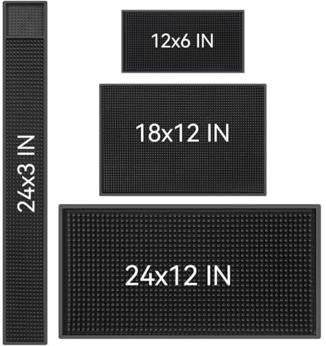 WANGCHAO Bar Mat Set of 4 Nonslip Flexible Rubber Black Bar Service Spill Mat Barber Mats Dish Drying Mat (24 x 12+18 x 12+23 x 3+12 x 6)