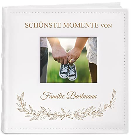 Maverton Einsteckalbum mit Aufdruck - 21x22cm - Fotoalbum für 200 Fotos 10x15cm - 100 Seiten - Weiß - Geschenk für Brautpaar - Hochzeitsgeschenk - Familie