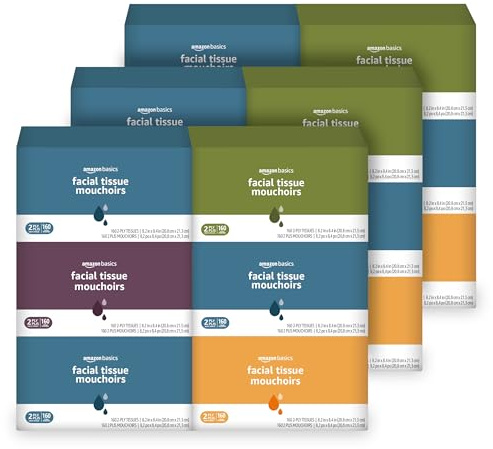 Amazon Basics Facial Tissue, 2-Ply, Soft and Strong, 2880 Count (18 Packs of 160), (Packaging May Vary)