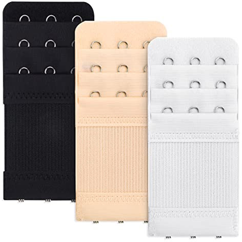 Yolev 3 Pieces Women's Bra Extenders Stretchy Bra Extension Strap 3 Hooks 3 Rows Elastic Bra Band Hook Strap Extensions for Women Lady(Black,White,Skin)