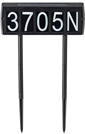 Gama Sonic House Numbers Illuminated, Advanced Solar Address Light, 2-Color White or Warm LED, Weatherproof for Outdoors, Residential Wall or Ground Installation, Black