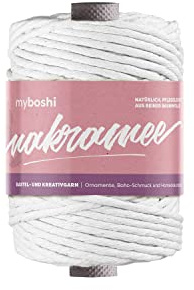 myboshi Makramee-Garn, gezwirnt, 4mm, Made in Germany, Naturgarn, Knüpf-Garn, das Kreativgarn für orientalische -Makramee-Arbeiten Weiß, 1 Kordel a 50m