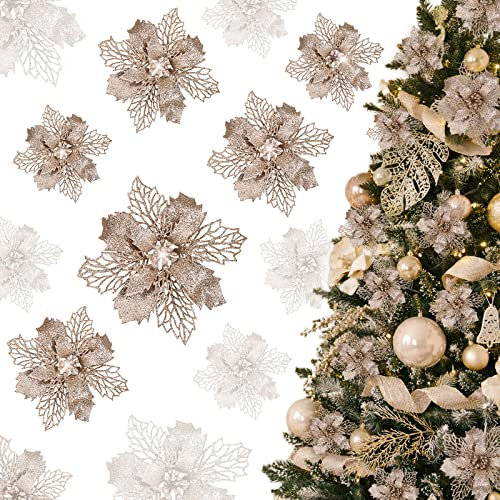 GWHOLE 21 Piezas Colgantes de Navidad, Adornos y Flores Artificiales para Árboles, Decoraciones de Bricolaje - Color Oro Rosa
