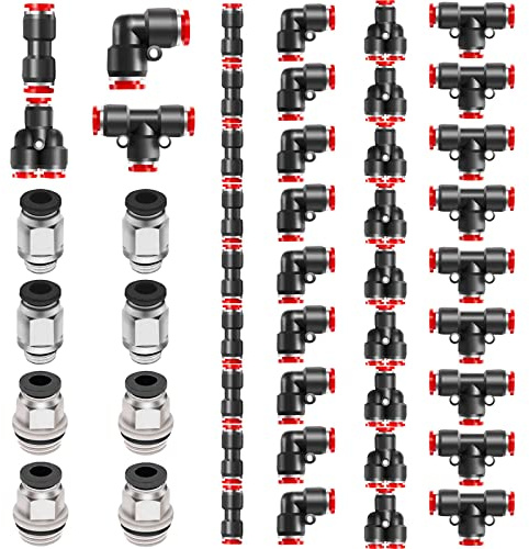 Pronese Pneumatische Luftleitungsverschraubungen aus Kunststoff, Schnellspanner, 6 mm, gerade/Ellenbogen/T/Y-Steckverbinder, G1/4 6 mm, G1/8 6 mm, Push-to-Connect-Armaturen-Set, Silber (I028-1), 48