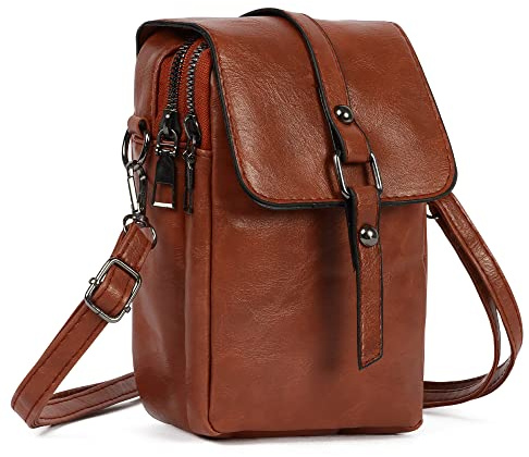 Beaface Women Crossbody Phone Bag, Leather Crossbody Bags for Women with Adjustable Shoulder Strap, Ladies Mobile Phone Cross Body Bag Shoulder Bag (Brown)