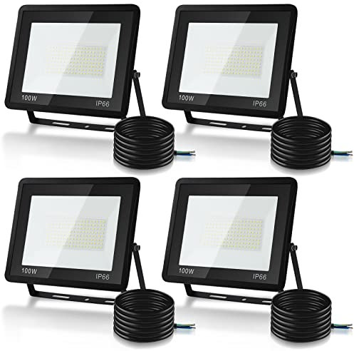 Cecaylie 4er 100W LED Strahler Außen, LED Fluter 3000K Warmweiß 8500LM LED Scheiwerfer IP66 Wasserdicht LED Flutlicht Außenstrahler Außenleuchte für Werkstatt Garage Garten