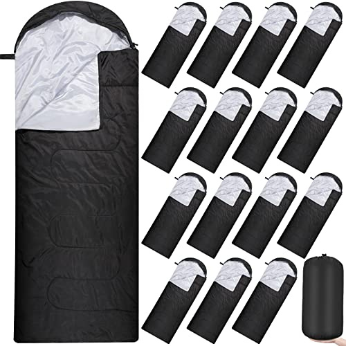 Tudomro 16 Pack Winter Camping Sleeping Bags Bulk for Homeless Adults Cold Weather Lightweight Waterproof Compact Backpacking Sleeping Bag Gifts for Travel Hiking Christmas(Black)