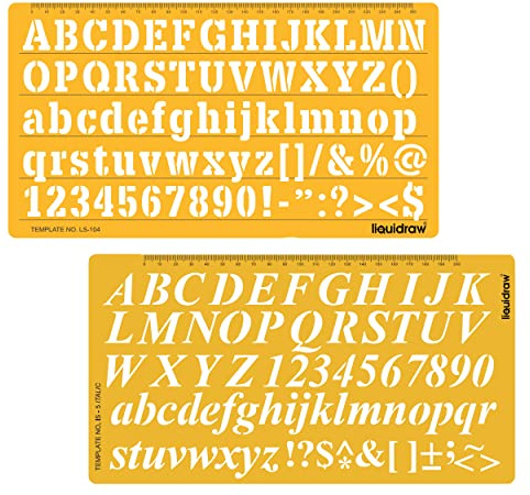 Liquidraw Buchstabenschablonen für Kalligraphie, Handwerk, auffällige englische Schrift, Schablone, Alphabet, Zahlensymbole, groß, 20 mm und 15 mm Buchstaben (fett & kursiv (Kombination))
