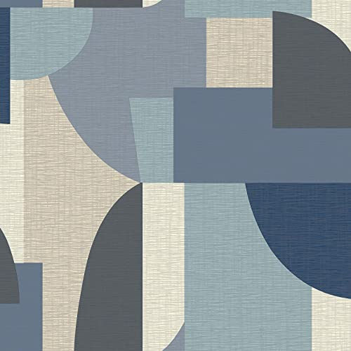 Belgravia Decor Ceruti Geometric Wallpaper - Modern Wallpaper for Living Room, Bedroom, Fireplace - Decorative Luxury Wall Paper with Geometric Pattern (Blue)