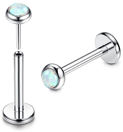 ADRAMATA 2Pcs G23 Titanio Piercing Labbro Brillantino Senza filo Medusa Labret Piercings Piccolo Piercings Naso CZ Opale Orecchio Argento Piercing Helix Trago