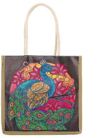 JAWSEU DIY diamantmålning användbar handväska, diamantmålningssats, tote, strass, målning, vikbar, kanvas, trendig handväska för kvinnor, shoppingväska för resor, picknick