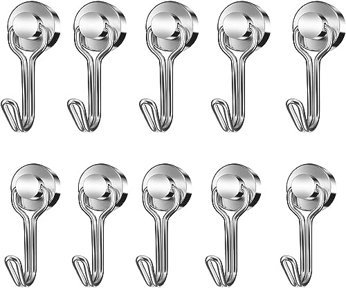 Aipudun Magnethaken, 10 Stück Schwarz Magnethaken Extra Stark, 20mm Black Magnet Haken, Hält 30LBS (13KG) Super Starker Magnete mit Haken, Drehbar und Schwenkbar