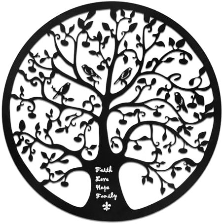 30cm Metal Tree of Life Wall Art Decor Faith Love Hope Family Tree of Life Wall Hanging Home Garden Decoration Sculpture Ornaments for Indoor Ourdoor