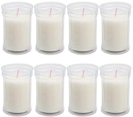 Set de 8 Candele Votive per Rituali Bianca 9 x 6 cm, Candele a Colonna Decorative di Medie Taglia, Lumini Bianca Lunga Durata 36 ore