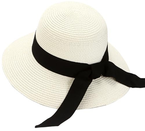 BABAHU Sonnenhut für Damen, UV-Schutz, große breite Krempe, verstaubarer Sonnenhut für Damen, Strohhüte, 01-weiß, Einheitsgröße
