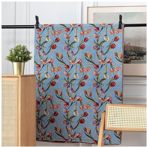 Tulpe Jacquard Dekostoff Digitaldruck Dekostoff Möbelstoff Blau für DIY Nähmuster Handwerk Kissen, Tischdecken, Gardinen, Länge 100 cm x Breite 148 cm