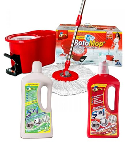 KIT ROTOMOP + DETERGENTE MULTIFUNZIONE 1lt + DETERGENTE MULTIFUNZIONE profumo di Talco 1lt - 5IN1 Pavimenti Brillanti, Cucina, Mobili, Vetri