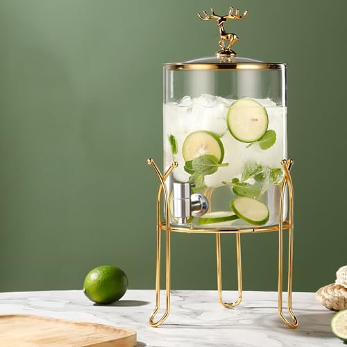 Dispenser per bevande vintage da 3/5 l - Dispenser per bevande in barattolo di vetro con rubinetto e porta punch per cocktail, resistente alle alte temperature, perfetto per feste ed eventi 3L A