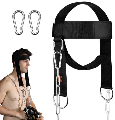 Arnés de Cabeza, Cuello Straps con Constructor, Head Neck Trainer Dip Cinturón, Cadena de Acero, Pesas Ajustables Entrenar Cuello Straps, Equipo de Gimnasio para Hombres y Mujeres