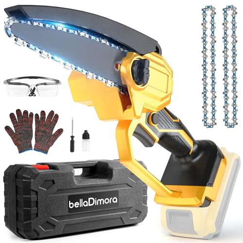 bellaDimora Cordless 6-Inch Mini Chainsaw for DeWalt 20V MAX Battery, Pure Copper Motor 17000 RPM, One-Handed, Cuts 6-Inch Branches, Dual Safety - Tree Trimming & Yard (No Battery)