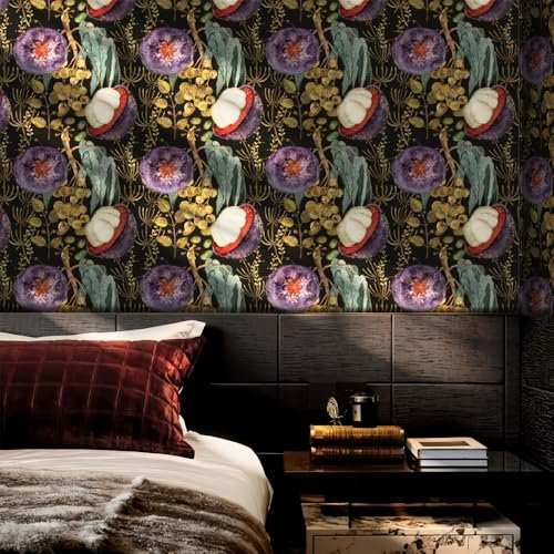 Wallpaper Purple Black Golden Sticky Wallpaper Non Woven Self Adhesive Wallpaper Bathroom Wallpaper Peel and Stick Wallpaper Kitchen Wallpapers Wall Paper Art Deco Wallpaper 38.6x100.6cm