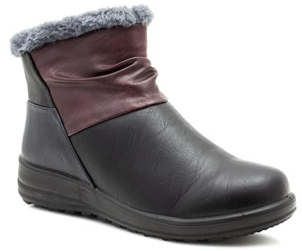 Cushion Walk Womens Winter Boots Faux Fur Lined Ladies Zip Up Warm Casual Lightweight Ankle Boots (Black Multi, UK Footwear Size System, Adult, Women, Numeric, Medium, 5)