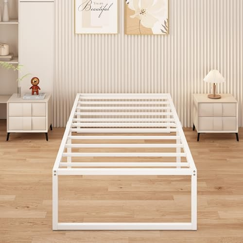 Yicensen Struttura Letto Singola 80x190 cm, Struttura Letto in Metallo, Supporto Solido, Facile da Montare, Design Silenzioso, Stile Moderno e Minimalista, Altezza 41 cm, Bianco
