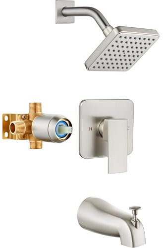 Heyalan 4-Inch Shower Faucet Set with Tub Spout and Valve, Brushed Nickel