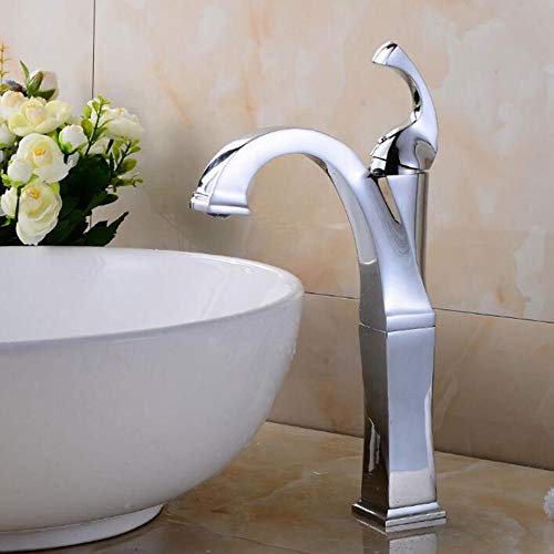 Miscelatore lavabo Rubinetto lavabo Alto sopra lavabo da appoggio Rubinetto lavabo Bagno in Ottone Caldo e Freddo Cromato
